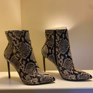 Aldo Black and Cream Snakeskin Heeled Boots